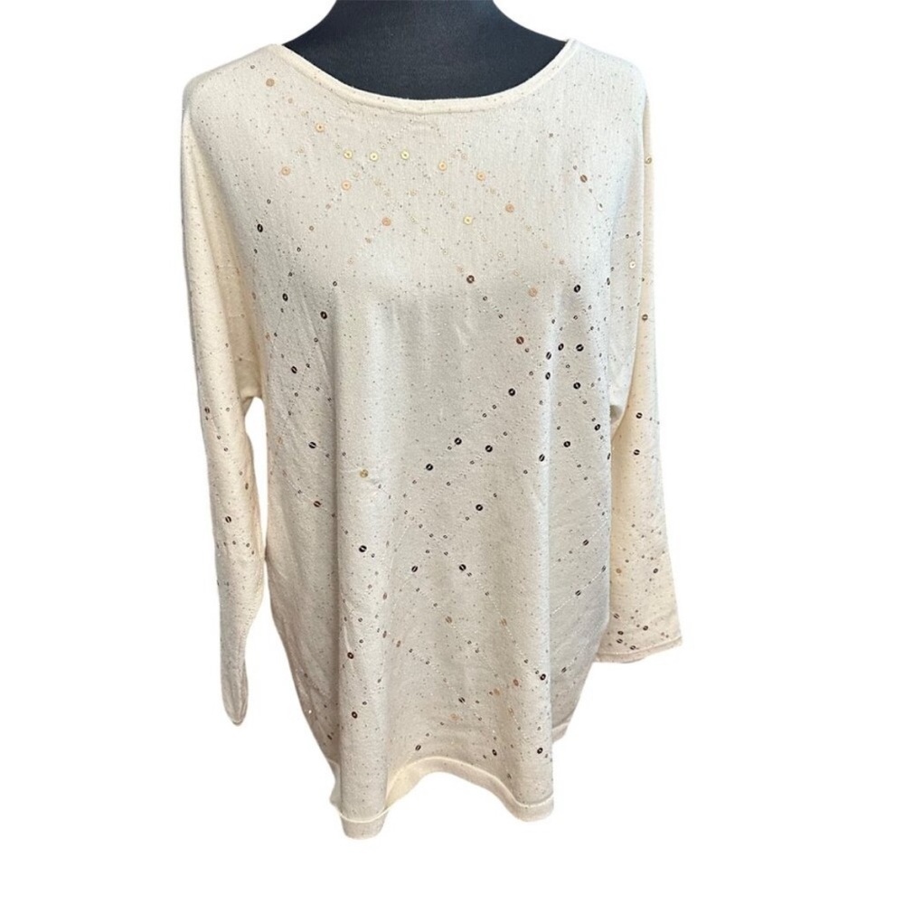 Chico's English Cream Scatter Sequin Long Sleeve Pullover Sweater, NWT, Chicos 3 - Picture 3 of 14